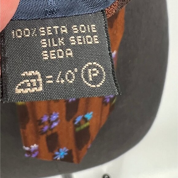 Ermenegildo Zegna 100% silk Tie Matte Brown Blue Floral Preppy Classic‎ GQ - Picture 3 of 9
